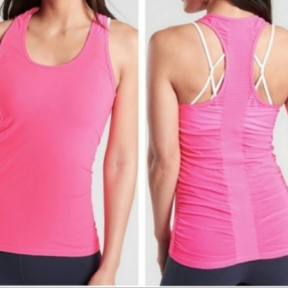 Athleta Bakasana Racerback Mesh Breathable Lightweight Pink Tank